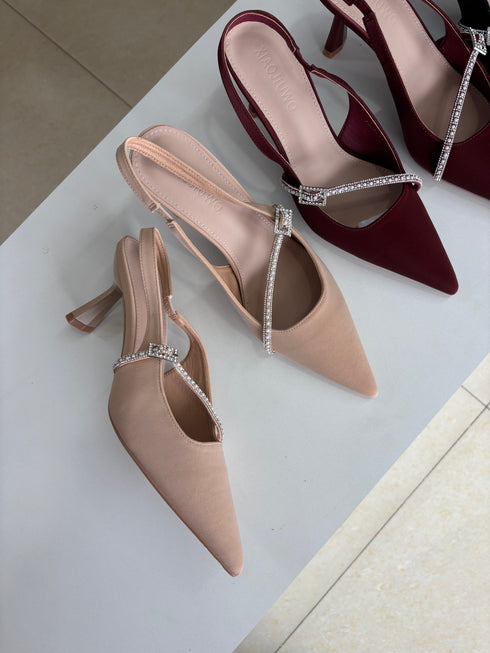 Rhinestone Embellish Close Toe Heels